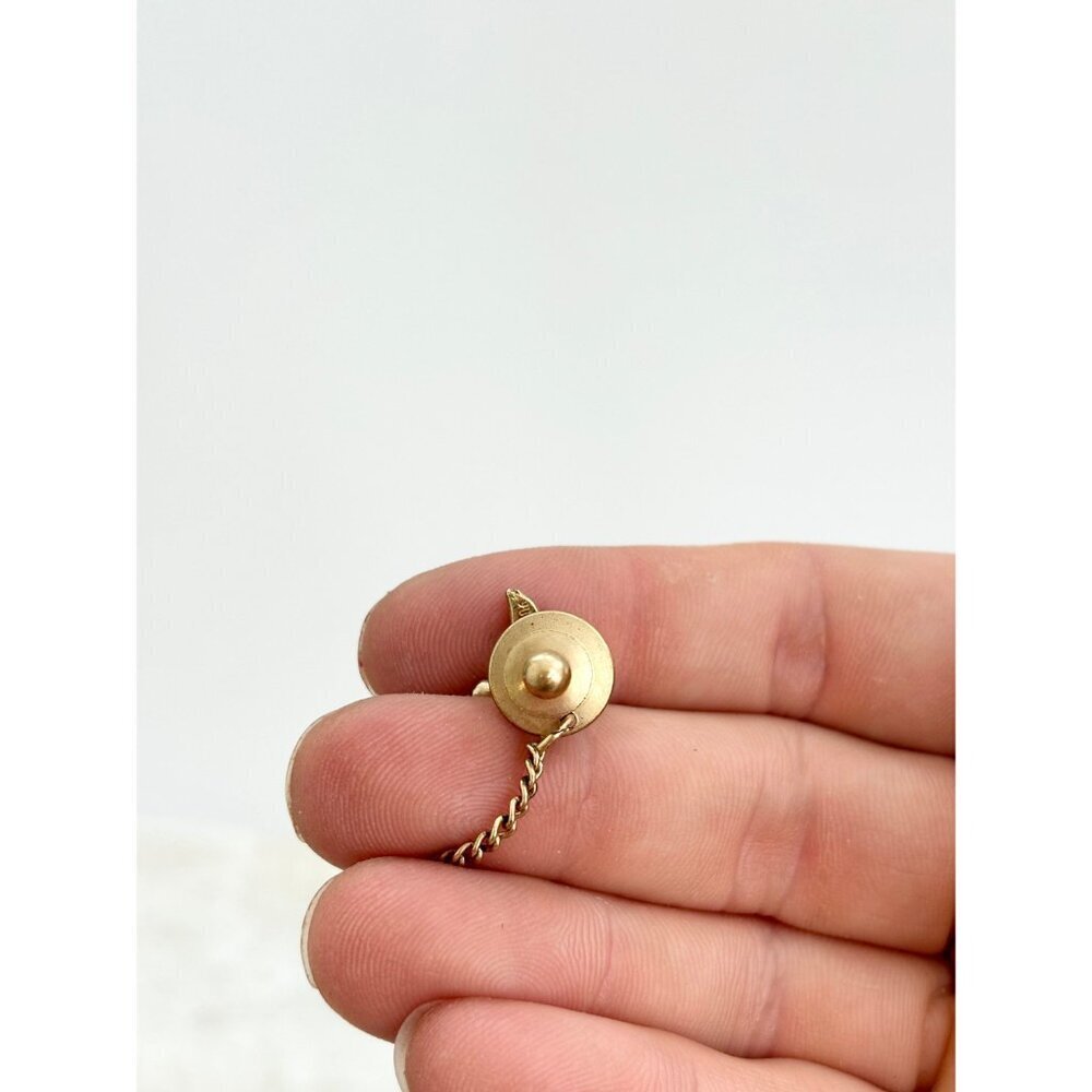 Vintage Bird Themed Men's Gold Tone Tie Tack / Pin / clip with Chain - Picture 7 of 8